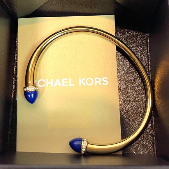NIB Michael Kors Gold Tone/ Blue Arrow Open Cuff Lapis Stones Bracelet - Picture 11 of 13